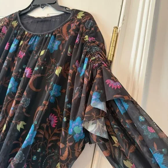 Free People Black Wildflower Honey Mesh Blouson Top Size Small - Picture 4 of 9